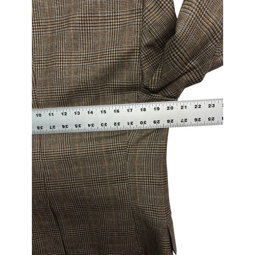 vtg 70s Palm Beach 38R 30x32 Brown Glen Plaid 3pc Tweed Pant Suit Wool USA Retro